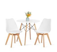 H.J WeDoo Juego de mesa y sillas redondas para comedor, mesa blanca con 2 sillas blancas para comedor, cocina, sala de estar