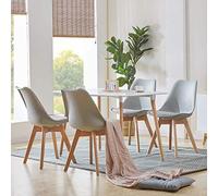 H.J WeDoo Juego de Muebles Conjunto de Salón Comedor 5 Piezas Blanco Juego de Mesa y Gris Sillas Muebles