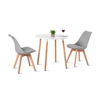 H.J WeDoo Mesa de comedor con 2 sillas, mesa de madera y mesa escandinava gris para comedor cocina 80 cm