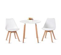 H.J WeDoo Mesa de comedor con 2 sillas, mesa de madera y silla escandinava blanca, juego de mesa de comedor para comedor cocina 80 cm