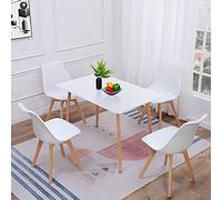 H.J WeDoo - Mesa de comedor con 4 sillas para comedor, cocina, sala de estar, café (blanco)