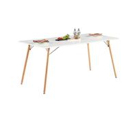 H.J WeDoo Mesa de Comedor Rectangular de Madera de Haya, para 6 sillas, Mesa de Comedor con Patas de Madera MDF, Color Blanco, 160 x 80 cm (Solo Mesa)