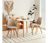 H.J WeDoo Mesa de comedor redonda con 2 sillas, mesa de cocina de 80 cm y juego de sillas para cocina y salón (mesa blanc 2 sillas caqui)
