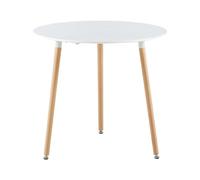H.J WeDoo Mesa de Comedor Redonda, Mesa de Cocina de Madera, 80 x 80 x 74 cm, Patas de Haya Natural, Mesa escandinava Blanca, 3 Patas