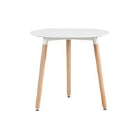 H.J WeDoo Mesa Redonda de Cocina Comedor o Café Moderna Estilo Escandinavo Blanco Crema Vintage y Patas de Madera, 80 * 72 cm