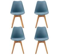 H.J WeDoo Pack 4 Silla de Comedor Nórdico Sillas Cocina con Asiento Tapizado Patas de Madera de Haya Respaldo Ergonómico, Morandi Azul Claro