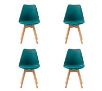 H.J WeDoo Pack 4 Silla de Comedor Nórdico Sillas Cocina con Asiento Tapizado Patas de Madera de Haya Respaldo Ergonómico, Turquesa