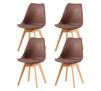 H.J WeDoo Pack 4 Sillas de Comedor Nórdico,Silla Cocina de Haya con Asiento Tapizado y Respaldo Ergonómico,Marrón Chocolate