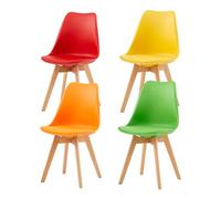 H.J WeDoo Pack 4 Sillas de Comedor Nórdico,Silla Cocina de Haya con Asiento Tapizado y Respaldo Ergonómico,Gelb+Rot+Grün+Orange