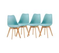H.J WeDoo Pack 4 Sillas de Comedor Nórdico Silla Cocina de Haya con Asiento Tapizado y Respaldo Ergonómico, Azul Mentol