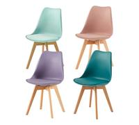H.J WeDoo Pack 4 Sillas de Comedor Nórdico,Silla Cocina de Haya con Asiento Tapizado y Respaldo Ergonómico,Rauchros Türkis+Minzgrün+Grau Violett