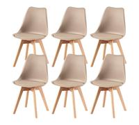 H.J WeDoo Pack 6 Sillas de Comedor Nórdico Silla Cocina de Haya con Asiento Tapizado y Respaldo Ergonómico, Caqui Claro