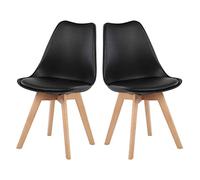 H.J WeDoo Pack de 2 Sillas de Comedor Sillas Escandinava, Pata Madera de Haya y Asiento Acolchado, Estilo Nórdico - Negra