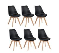 H.J WeDoo Pack de 6 Silla de Comedor Silla Escandinava, Pata Madera de Haya y Asiento Acolchado, Estilo Nórdico - Negra