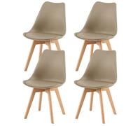 H.J WeDoo Set de 4 Sillas de Comedor Escandinavas Sillas de Cocina de Diseño con Cojín Madera de Haya Maciza, Color Caqui
