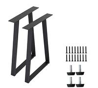 H JINHUI Juego de 2 patas de mesa de metal, patas de banco de metal resistente, patas trapezoidales industriales para muebles de bricolaje, con tornillos y protectores de suelo para mesa de bricolaje