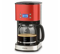 H.Koenig Cafetera de Goteo Programable, 12 Tazas, 1.5 Litro, 1000 W, Jarra de Vidrio, Rojo, Acero Inoxidable MG30, 14 Cups