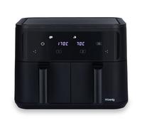 H.Koenig Freidora de aire sin Aceite 2 Bacs XXL FRY900, Doble Capacidad 9L, Ajustable 80-200°C, 5 Modos de Cocción, Temporizador 60min, 8 Programas, Pantalla Táctil