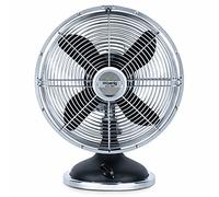 H.Koenig JOE50 Ventilador Negro, Ventilador Eléctrico Retro Vintage, Diseño Silencioso, 3 Velocidades, Fijo y Oscilación 90ºC, Metal, Ajuste Vertical, Pie Antideslizante, Negro