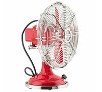 H.Koenig JOE50 Ventilador Rojo, Ventilador Eléctrico Retro Vintage, Diseño Silencioso, 3 Velocidades, Fijo y Oscilación 90ºC, Metal, Ajuste Vertical, Pie Antideslizante