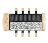 H.Koenig Máquina Raclette 8 Personas WOD360, Queso, Fondue, Piedra de Granito y Madera Natural, Base Giratoria 180°, Platos Extraíbles, Accesorios 8 Sartenes y 8 Espátulas, 1400 W