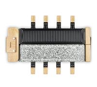 H.Koenig Máquina Raclette 8 Personas WOD360, Queso, Fondue, Piedra de Granito y Madera Natural, Base Giratoria 180°, Platos Extraíbles, Accesorios 8 Sartenes y 8 Espátulas, 1400 W