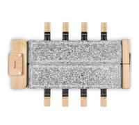 H.Koenig Máquina Raclette 8 Personas WOD360, Queso, Fondue, Piedra de Granito y Madera Natural, Base Giratoria 180°, Platos Extraíbles, Accesorios 8 Sartenes y 8 Espátulas, 1400 W