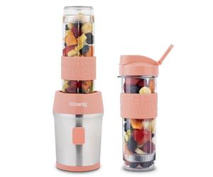 H.Koenig Mini batidora Smoothie maker Compacto 570mL SMOO10 Sin BPA Potente 300W, Batidora de Smoothie 2 Botellas Portátiles, 4 Cuchillas de Acero Inoxidable, Rosa coral