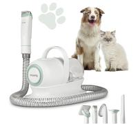 H.Koenig PAW400 Aspirador Cortapelos para Mascotas, Todo Tipo de Pelos de Perros y Gatos, Aspirador, Pinzas y Cepillos, 9 Accesorios, Depósito Extraíble de 1L, 3 Velocidades de Succión, Blanco