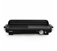 H.Koenig Plancha de asar eléctrica GRX330, Zona dual, Función turbo, Termostato regulable, Plancha extraíble, Revestimiento antiadherente, Bandeja para zumo, 1800W