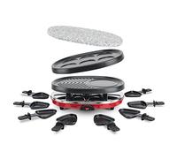 H.Koenig Raclette 8 Personas 4 en 1, Plancha con Piedra Natural, Grill, Crepera, 900 W, Rojo, Negro RP412, Acero Inoxidable