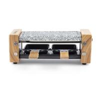 H.Koenig Raclette Duo Multifunción 2 personas WOD2 Diseño en madera natural, Piedra de granito extraíble, Fondue profesional de queso raclette, 2 sartenes antiadherentes, 2 espátulas de madera
