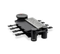 H.Koenig Raclette multifunción 8 personas RP360, 360° giratorio, Profesional, Piedra natural, Grill, Raclette fondue de queso, 8 sartenes antiadherentes, Placas extraíbles