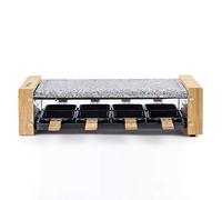 H.Koenig Raclette Multifunción 8 personas WOD8 Diseño en madera natural, Piedra de granito extraíble, Set profesional de fondue de queso raclette, 8 sartenes antiadherentes, 8 espátulas de madera