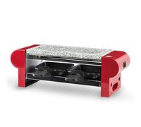 H.Koenig RP2 Raclette 2 Personas, Plancha De Piedra Natural, 350 W, Acero Inoxidable, Rojo, 2 Sartenes Antiadherentes