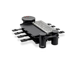 H.Koenig RP360 Raclette 8 Personas 3 En 1, Plancha Con Piedra Natural, 1200 W, Acero Inoxidable, plástico, Gris/Negro