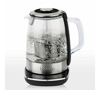 H.Koenig TI600 Tetera Eléctrica Con Infusor y Filtro, 2200 W, Capacidad de 1.5 L, Base 360º Sin Cables, 4 Temperaturas, Cristal, Acero Inoxidable.