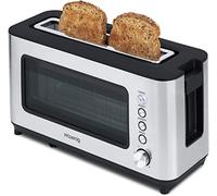 H.Koenig Tostadora 2 rebanadas VIEW7 Ranuras anchas Cristal transparente Acero inoxidable Vintage, 6 niveles de tostado, Descongelar, Viennoiseries de pan, Centrado automático, Fácil limpieza