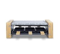 H.Koenig WOD6 Raclette 6 Personas, Plancha De Piedra Natural, 900 W, Acero Inoxidable, Madera Natural, 6 Sartenes Antiadherentes