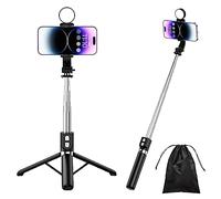 H.May Palo Selfie con Luz de Relleno, 4 en 1 Trípode Reforzado Estable, 130cm Extensible Compatible con iPhone, GoPro, Cámara