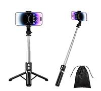H.May Palo Selfie Trípode, 4 en 1 Palo Selfie Trípode Reforzado Estable, 110cm Extensible Selfie Stick Trípode Teléfono Obturador Remoto Recargable Compatible con iPhone, GoPro, Cámara