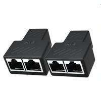 H.May RJ45 Cable de Red Par Conector Conector de Acoplamiento a la Red de Paso a través de la Cabeza / Cabeza / uno a Dos de extensión / Cabeza Divisor de Cable de Red (One to Two Extension Black)