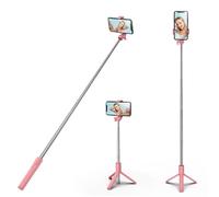 H.May Trípode Palo Selfie, Soporte de Trípode Estable Control Remoto Bluetooth Desmontable Compatible con iPhone y Android, Vlogueo, Transmisión, TikTok, Youtube, Rosa