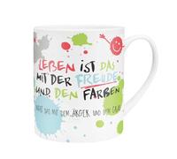 H:)PPY life 45358 - Taza (porcelana, 60 cl), diseño con texto en alemán Das Leben ist das mit der Freude