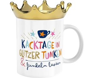 H:)PPY life Taza con diseño de corona con diseño de destellos | Taza de café de porcelana, 35 cl, tapa en forma de corona, caja de regalo | Regalo para ella, novia, hermana, compañera | 74440