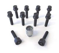 H&R Juego de Tornillos de Rueda Esféricos R12 M12x1.50 - Longitud 35mm - Negro - 10 Piezas (PE. Compatible con Mercedes) - Incl. Tornillos Antirrobo