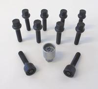 H&R Juego de Tornillos de Rueda Esféricos R12 M12x1.50 - Longitud 55mm - Negro - 10 Piezas (PE. Compatible con Mercedes) - Incl. Tornillos Antirrobo