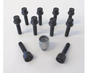 H&R Juego de Tornillos de Rueda Esféricos R12 M12x1.50 - Longitud 55mm - Negro - 10 Piezas (PE. Compatible con Mercedes) - Incl. Tornillos Antirrobo