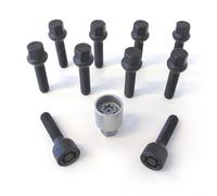 H&R Juego de Tornillos de Rueda Esféricos R13 M14x1.50 - Longitud 35mm - Negro - 10 Piezas (PE. Compatible con VAG) - Incl. Tornillos Antirrobo