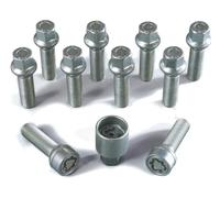 H&R Juego de Tornillos de Rueda Esféricos R14 M14x1.50 - Longitud 55mm - 10 Piezas - Incl. Tornillos Antirrobo